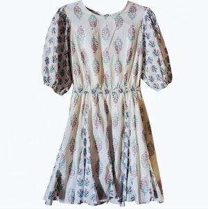 Christian Lacroix A-Line Mini Dress White Cream Floral Poof Sleeve Corset Tie